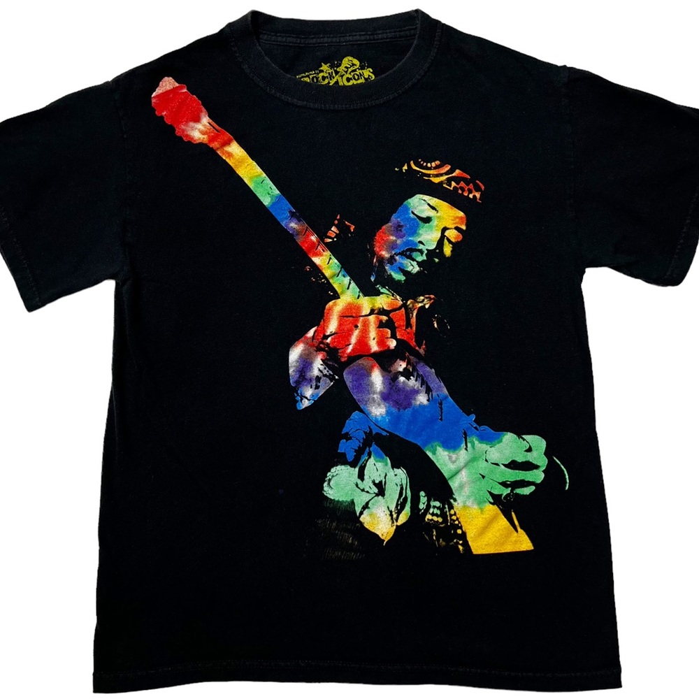 Rock Icons Jimi Hendrix Tie Dye Guitar Graphic T-Shirt Black Unisex Sz S